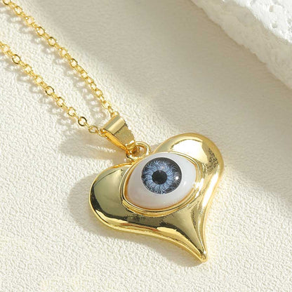 Simple Style Devil's Eye Heart Shape Copper Enamel Plating 14k Gold Plated Pendant Necklace