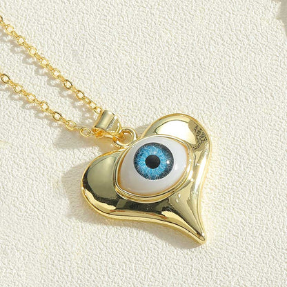 Simple Style Devil's Eye Heart Shape Copper Enamel Plating 14k Gold Plated Pendant Necklace