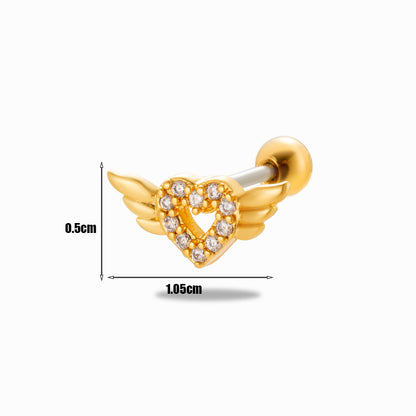 1 Piece Simple Style Classic Style Heart Shape Wings Flower Plating Inlay Stainless Steel Zircon 18k Gold Plated Ear Studs