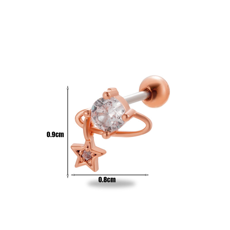 1 Piece Simple Style Classic Style Heart Shape Wings Flower Plating Inlay Stainless Steel Zircon 18k Gold Plated Ear Studs