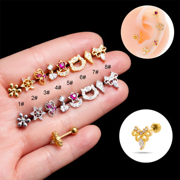 1 Piece Simple Style Classic Style Cat Flower Butterfly Plating Inlay Stainless Steel Zircon 18k Gold Plated Ear Studs