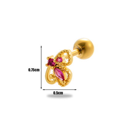 1 Piece Simple Style Classic Style Cat Flower Butterfly Plating Inlay Stainless Steel Zircon 18k Gold Plated Ear Studs