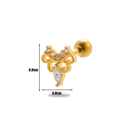 1 Piece Simple Style Classic Style Cat Flower Butterfly Plating Inlay Stainless Steel Zircon 18k Gold Plated Ear Studs