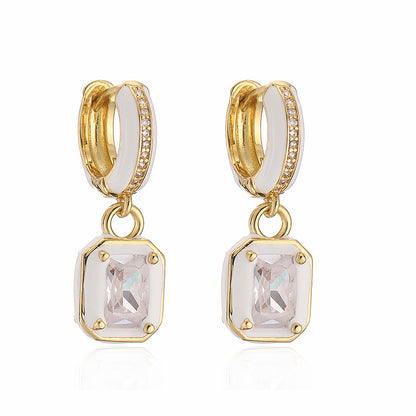 1 Pair Elegant Square Plating Inlay Copper Zircon 18k Gold Plated Earrings