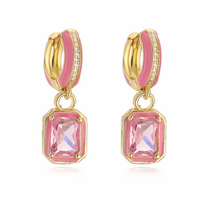 1 Pair Elegant Square Plating Inlay Copper Zircon 18k Gold Plated Earrings