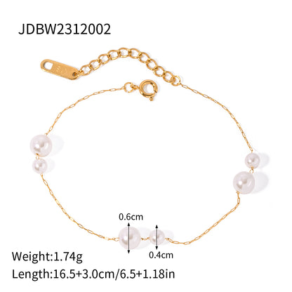 Elegant Simple Style Geometric Stainless Steel Plating Inlay Artificial Pearls 18k Gold Plated Bracelets Necklace