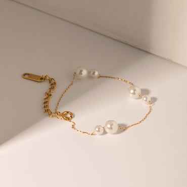 Elegant Simple Style Geometric Stainless Steel Plating Inlay Artificial Pearls 18k Gold Plated Bracelets Necklace