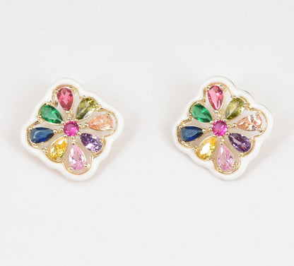 1 Pair Sweet Geometric Enamel Copper Zircon Ear Studs