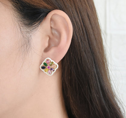 1 Pair Sweet Geometric Enamel Copper Zircon Ear Studs