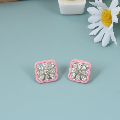 1 Pair Sweet Geometric Enamel Copper Zircon Ear Studs