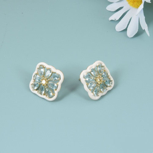 1 Pair Sweet Geometric Enamel Copper Zircon Ear Studs