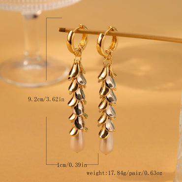 1 Pair Lady Tassel Plating Imitation Pearl Copper Drop Earrings