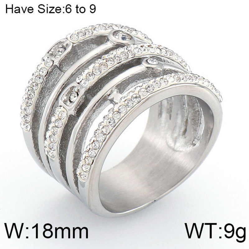 Lady Solid Color Titanium Steel Inlay Zircon Rings