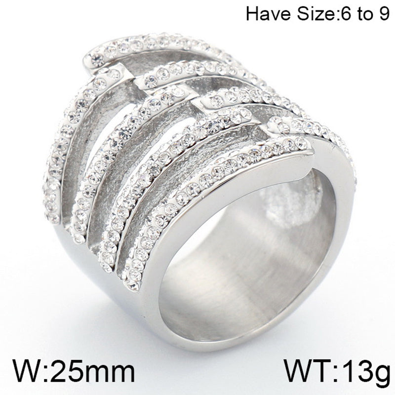 Lady Solid Color Titanium Steel Inlay Zircon Rings