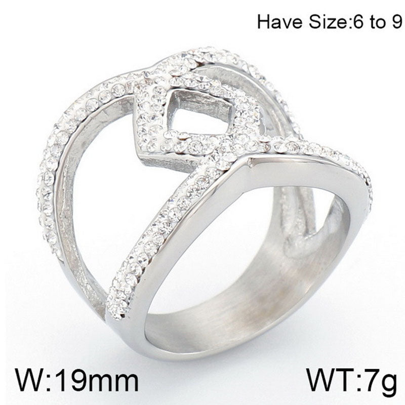 Lady Solid Color Titanium Steel Inlay Zircon Rings