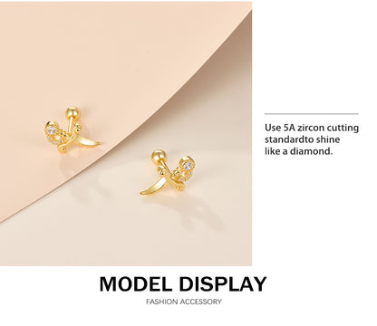 1 Pair Simple Style Solid Color Plating Inlay Sterling Silver Zircon 18k Gold Plated White Gold Plated Ear Studs