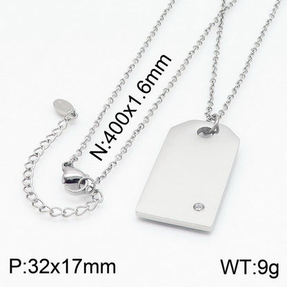 Wholesale Simple Style Square Stainless Steel Titanium Steel Inlay Zircon Pendant Necklace