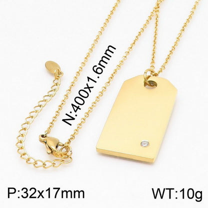 Wholesale Simple Style Square Stainless Steel Titanium Steel Inlay Zircon Pendant Necklace