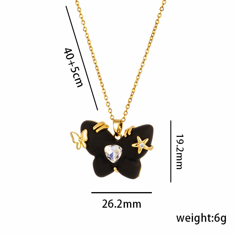 Cute Lady Butterfly Stainless Steel Plating Inlay Resin 18k Gold Plated Pendant Necklace