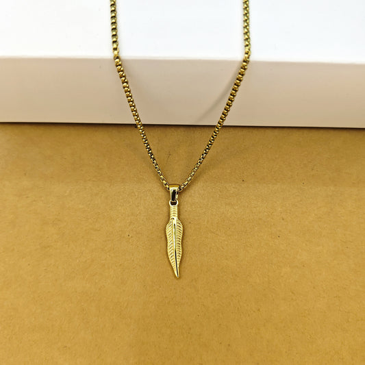 Simple Style Feather Stainless Steel Indentation 18k Gold Plated Pendant Necklace