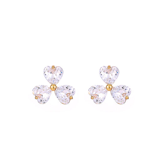 1 Pair Commute Shiny Shamrock Plating Inlay Copper Zircon Gold Plated Ear Studs