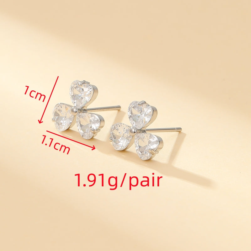 1 Pair Commute Shiny Shamrock Plating Inlay Copper Zircon Gold Plated Ear Studs