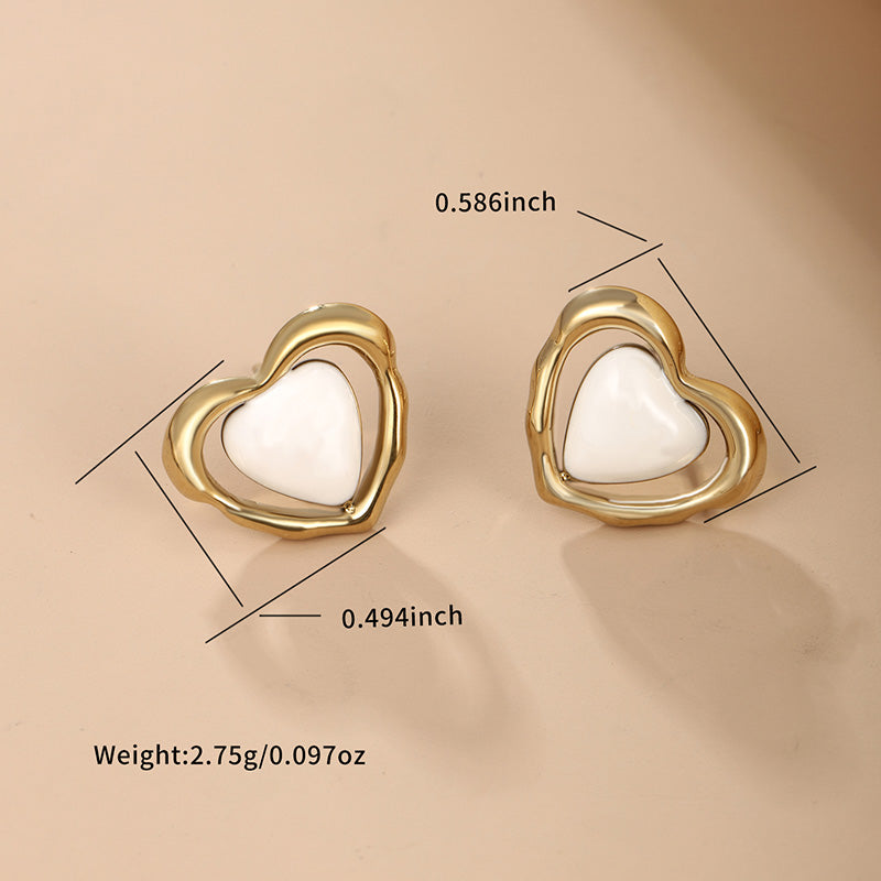 1 Pair Cute Sweet Heart Shape Enamel Plating Metal Stainless Steel 14k Gold Plated Ear Studs