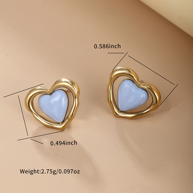 1 Pair Cute Sweet Heart Shape Enamel Plating Metal Stainless Steel 14k Gold Plated Ear Studs