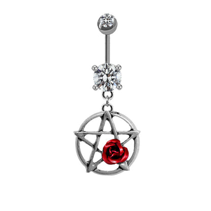 Casual Elegant Star Rose Stainless Steel Alloy White Gold Plated Gold Plated Rhinestones Belly Ring In Bulk