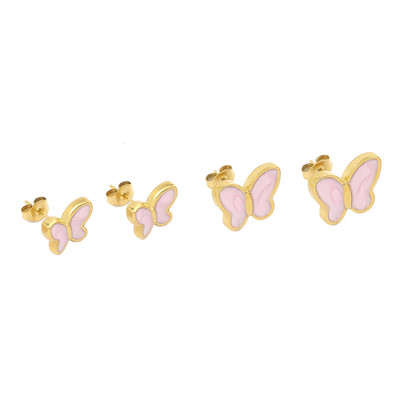 1 Pair Sweet Butterfly Enamel Stainless Steel 18k Gold Plated Ear Studs