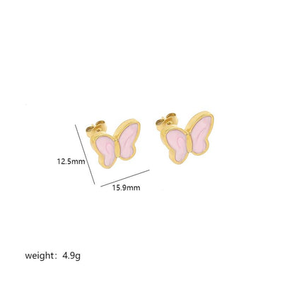 1 Pair Sweet Butterfly Enamel Stainless Steel 18k Gold Plated Ear Studs