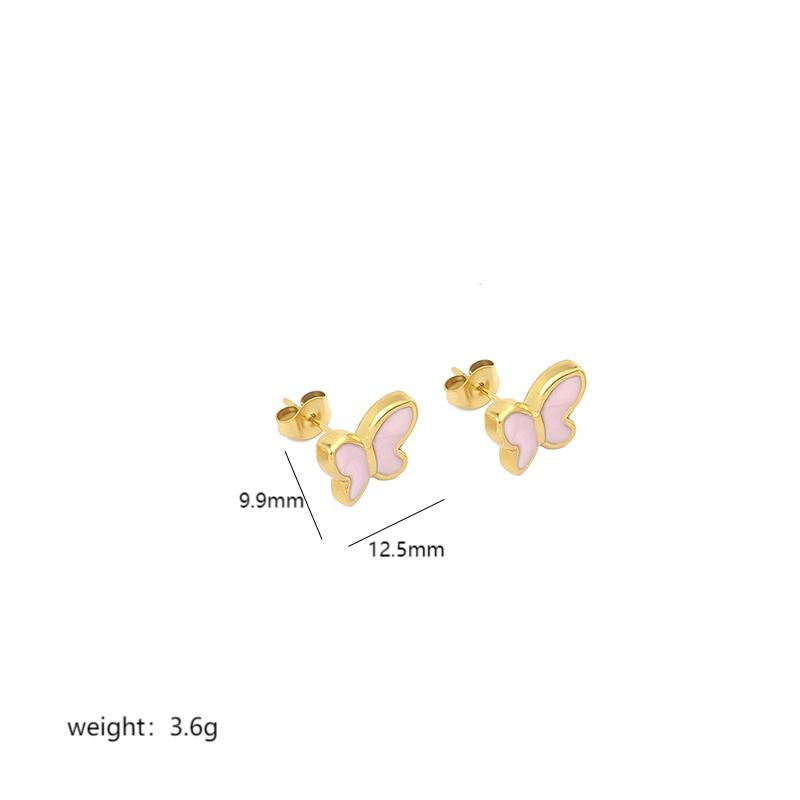 1 Pair Sweet Butterfly Enamel Stainless Steel 18k Gold Plated Ear Studs