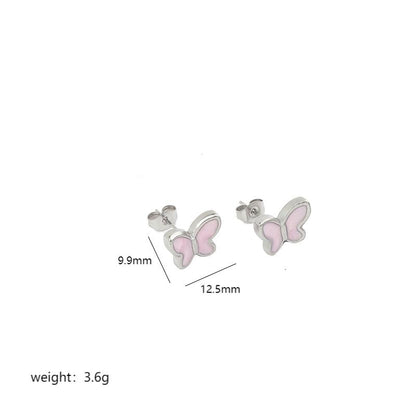 1 Pair Sweet Butterfly Enamel Stainless Steel 18k Gold Plated Ear Studs