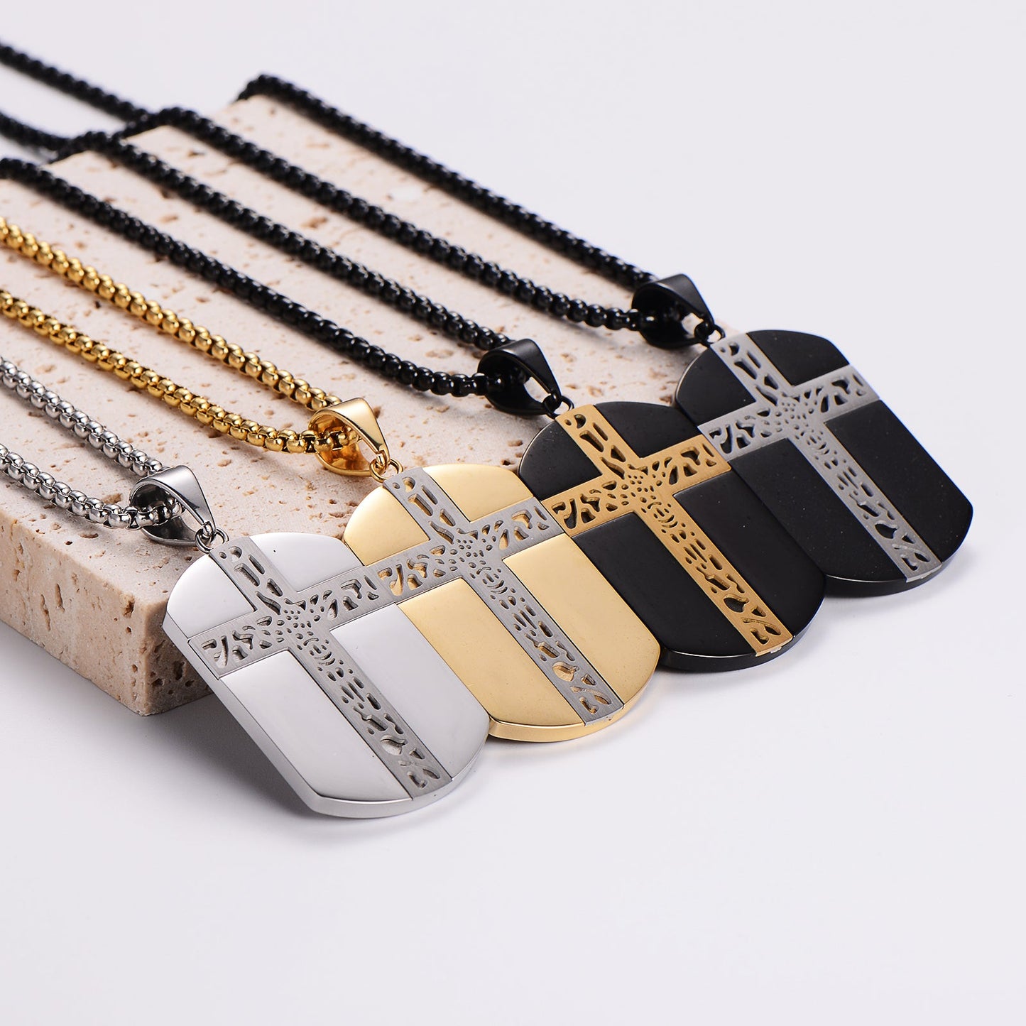 Streetwear Cross Stainless Steel Plating 18k Gold Plated Unisex Pendant Necklace Sweater Chain