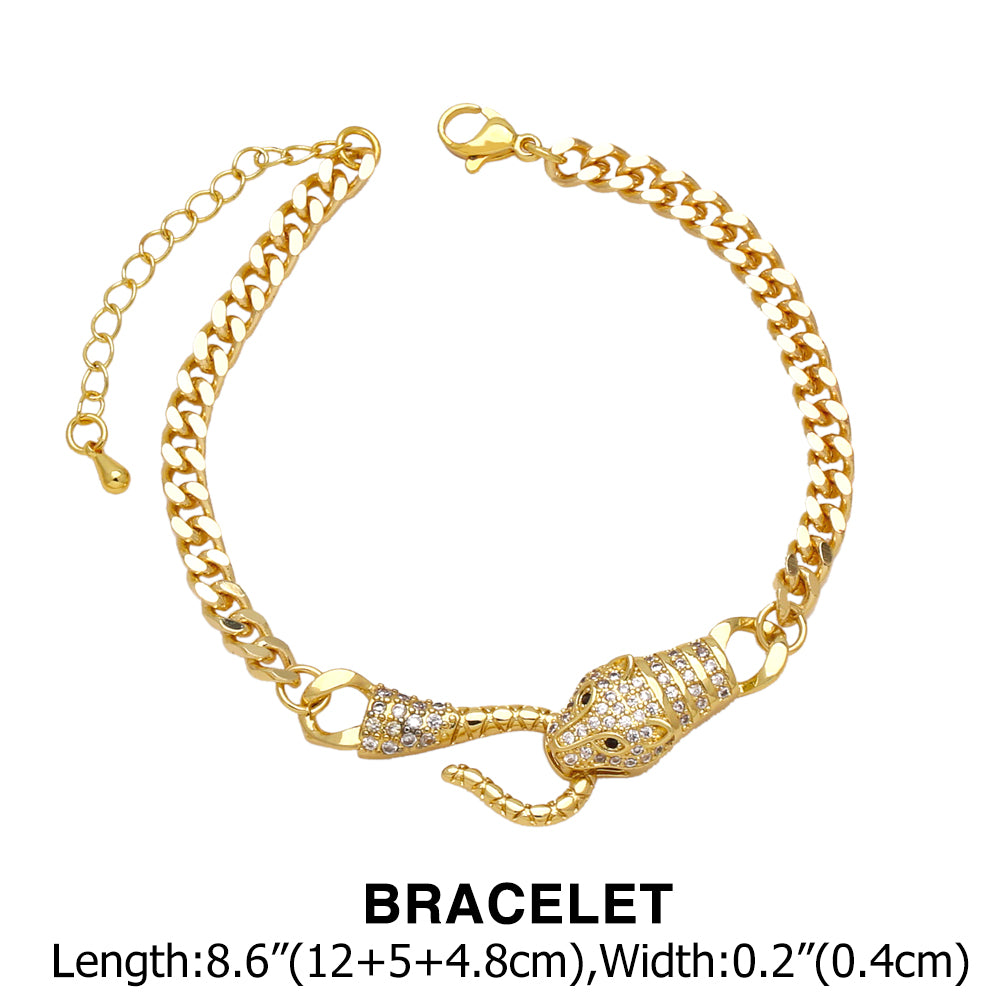 Streetwear Animal Copper Plating Inlay Zircon 18k Gold Plated Bracelets Necklace