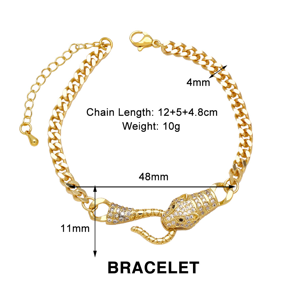 Streetwear Animal Copper Plating Inlay Zircon 18k Gold Plated Bracelets Necklace