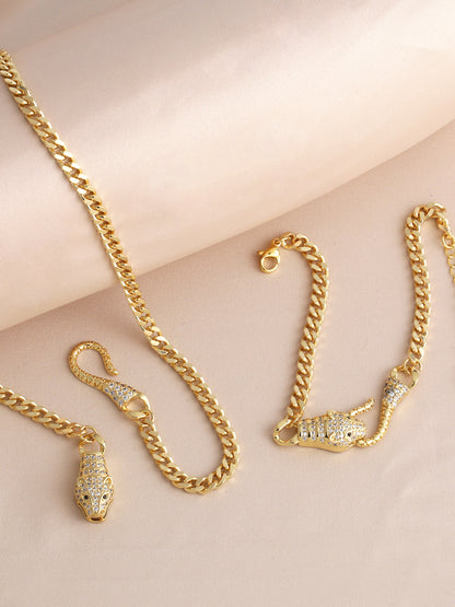 Streetwear Animal Copper Plating Inlay Zircon 18k Gold Plated Bracelets Necklace