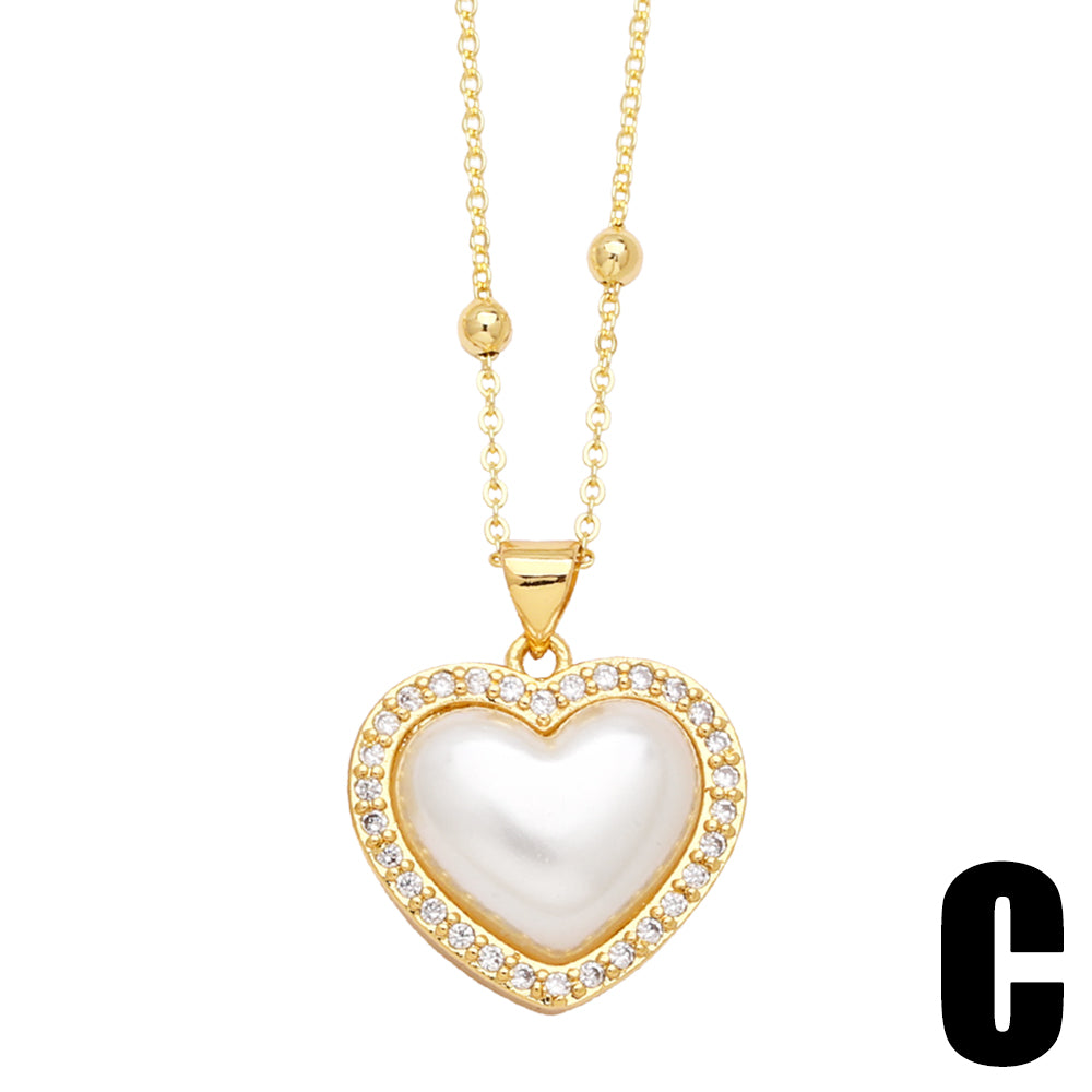 Simple Style Heart Shape Copper Plating Inlay Zircon 18k Gold Plated Pendant Necklace