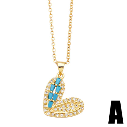 Simple Style Heart Shape Copper Plating Inlay Zircon 18k Gold Plated Pendant Necklace