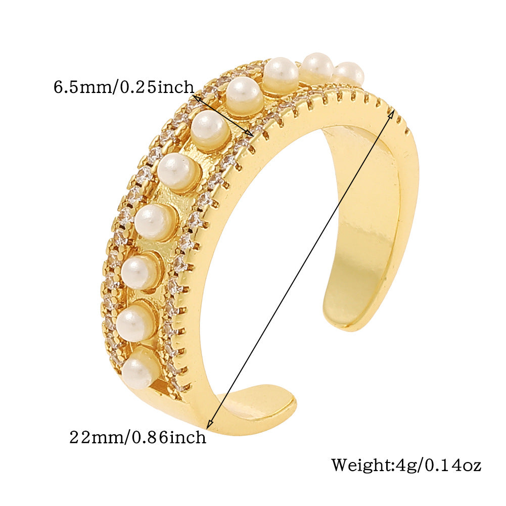 Lady Heart Shape Copper Plating Inlay Artificial Pearls Zircon Open Rings