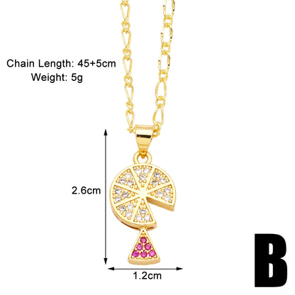 Sweet Fruit Heart Shape Copper Plating Inlay Zircon 18k Gold Plated Pendant Necklace