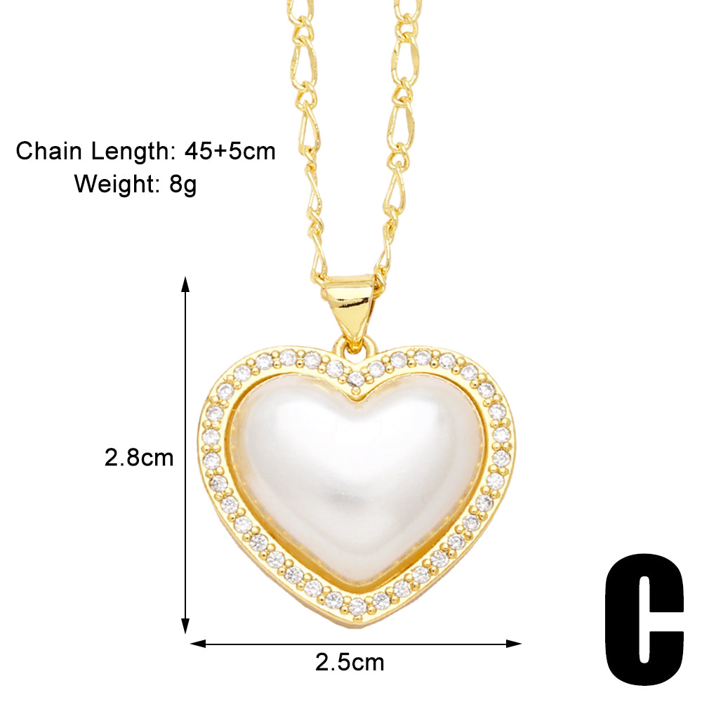 Sweet Fruit Heart Shape Copper Plating Inlay Zircon 18k Gold Plated Pendant Necklace