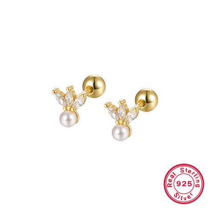 1 Pair Ig Style Commute Flower Plating Inlay Sterling Silver Artificial Pearls Zircon 18k Gold Plated White Gold Plated Ear Studs