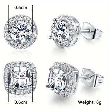 Copper White Gold Plated Simple Style Round Square Inlay Zircon Ear Studs