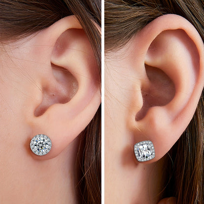 1 Set Simple Style Shiny Round Square Plating Inlay Copper Zircon White Gold Plated Gold Plated Ear Studs