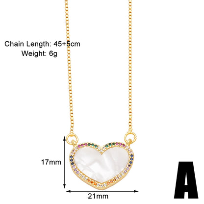 Simple Style Heart Shape Copper Plating Inlay Zircon 18k Gold Plated Pendant Necklace