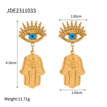 1 Pair Ig Style Devil's Eye Palm Enamel Plating Stainless Steel 18k Gold Plated Drop Earrings