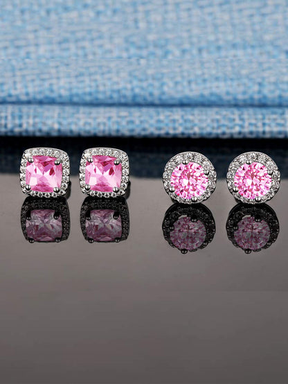 1 Set Simple Style Shiny Round Square Plating Inlay Copper Zircon White Gold Plated Gold Plated Ear Studs