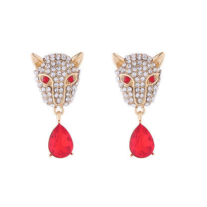 1 Pair Elegant Leopard Head Inlay Alloy Rhinestone Rhinestones Drop Earrings