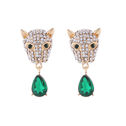 1 Pair Elegant Leopard Head Inlay Alloy Rhinestone Rhinestones Drop Earrings